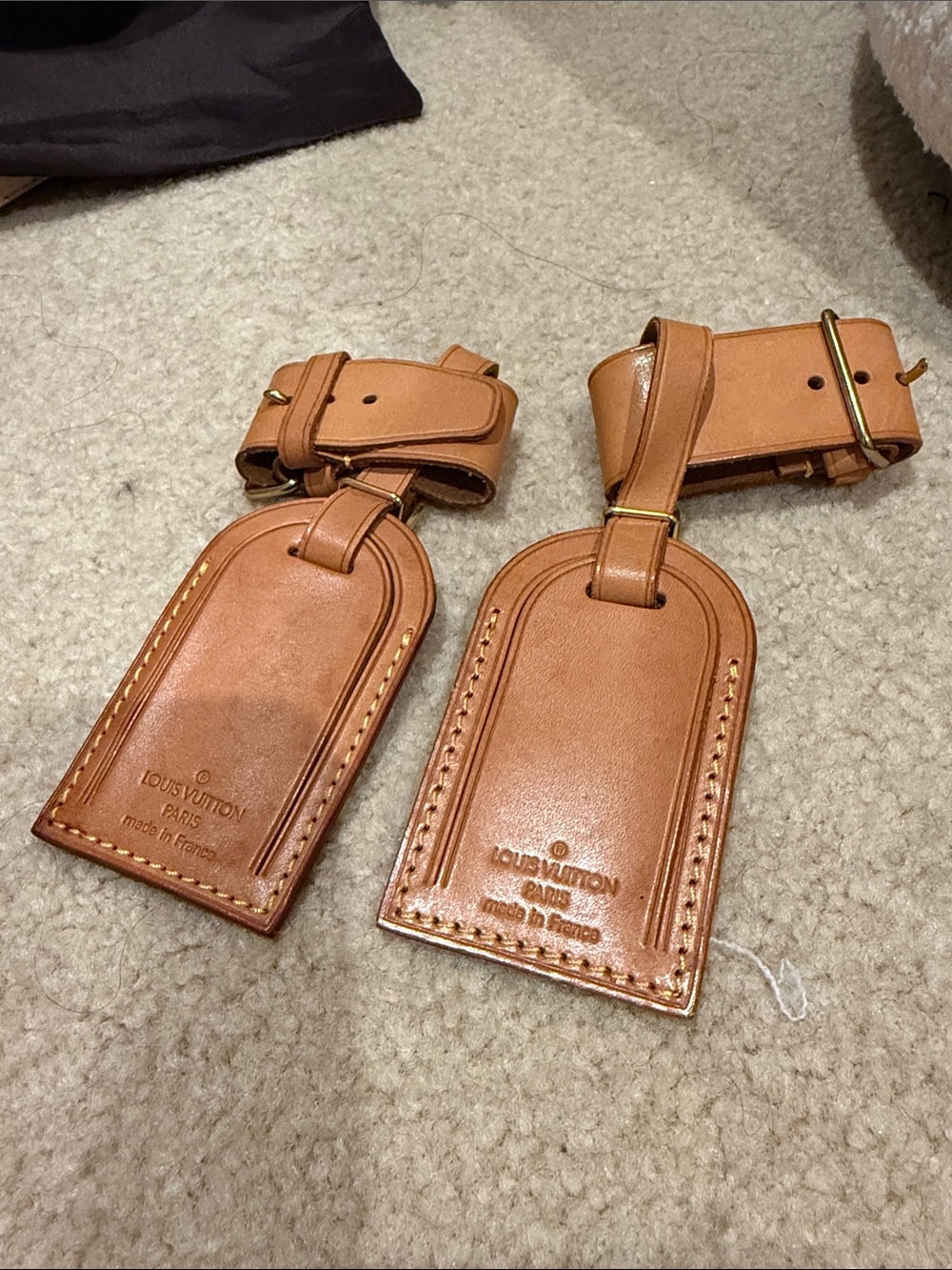 Vintage Louis Vuitton Brown Leather Luggage Tag Duo
